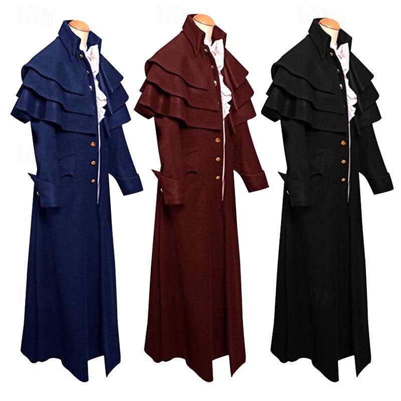 Retro Vintage Punk & Gothic Medieval Coat Outerwear Prince Plague Doctor Nobleman Solid Colored Fancy Dress Men's Steampunk Halloween Carnival Masquerade Party Prom Adults' Coat2