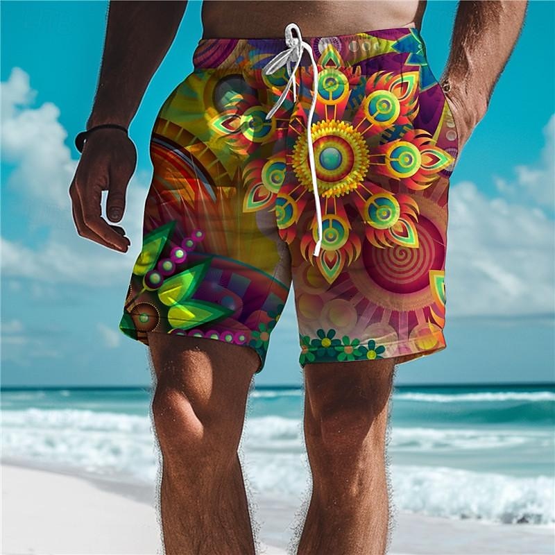Men's Gradient Color Flower / Floral Swim Trunks Swim Shorts Board Shorts Mid Waist Vacation Hawaiian Holiday Vacation Holiday Beach Drawstring with Mesh lining Elastic Waist Designer Clothing Apparel