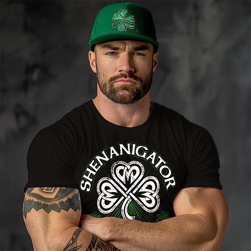 Men's Shamrock T Shirt Tee Top Cotton Short Sleeve Graphic Shirt Black Comfortable Tee St.Patrick's Day Holiday Fashion Designer Clothing3