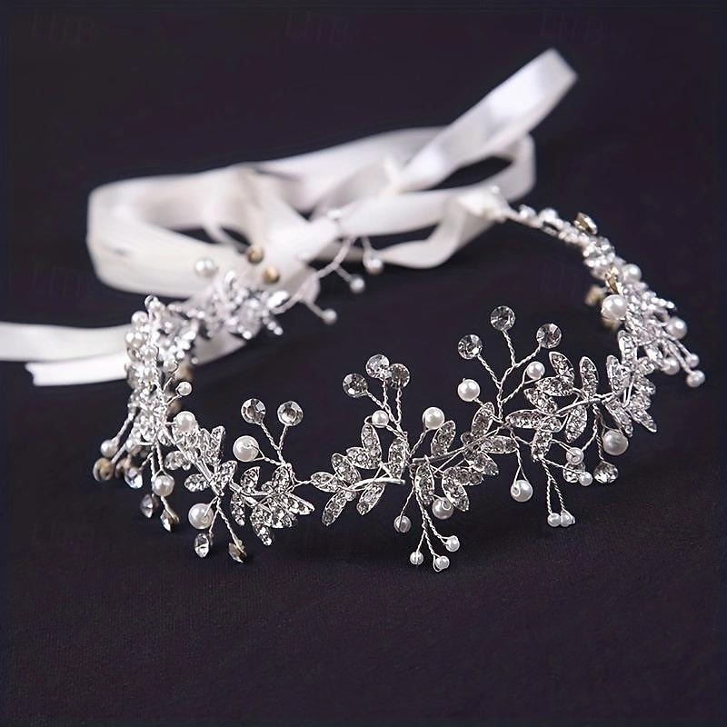 White Crystal Headdress Bridesmaid Bride Wedding Dress Wreath Hair Accessories Pearl Headband , ideal choice for gifts3