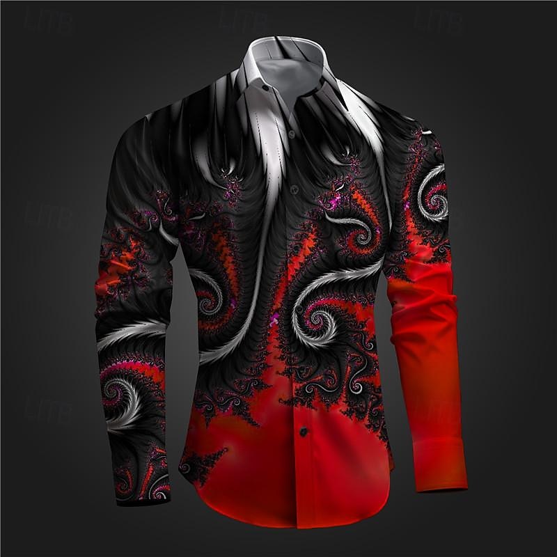 Men's Printed Shirts Long Sleeve Subcultural Vacation Party Street Spring & Summer Turndown Print Button-Down Red+Pink Red Navy Blue Blue Purple4