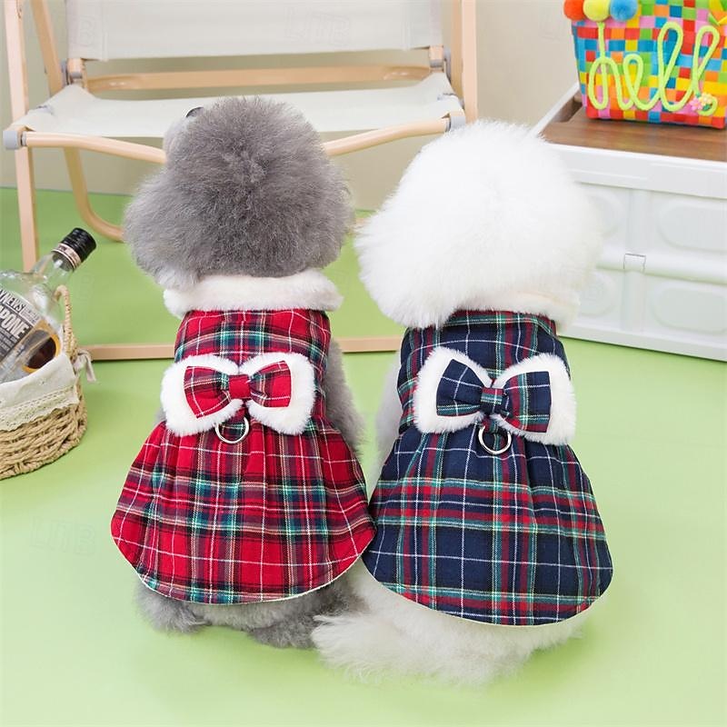Dog Cat Dress Elegant Cute Winter Breathable Soft Washable Comfortable Thick Vacation Dailywear Casual Daily Weekend Walking Dog Clothing for Cat Dog Husky Labrador Alaskan Malamute