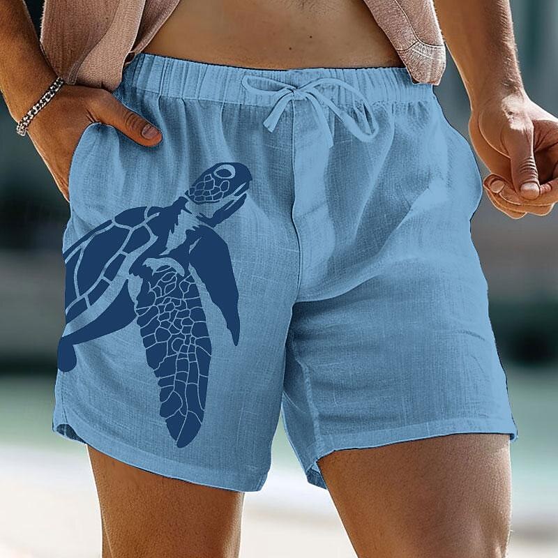 Turtle Printed Men's Graphic Cotton Linen Shorts Summer Hawaiian Shorts Beach Shorts Drawstring Elastic Waist Breathable Soft Short Casual Daily Holiday Streetwear Clothing3