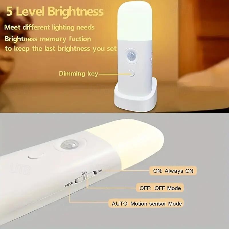 LED Motion Sensor Night Light USB Rechargeable Dimmable LED Light Portable Motion Activated Night Lamp For Living Room Bedroom Hallway Lighting4