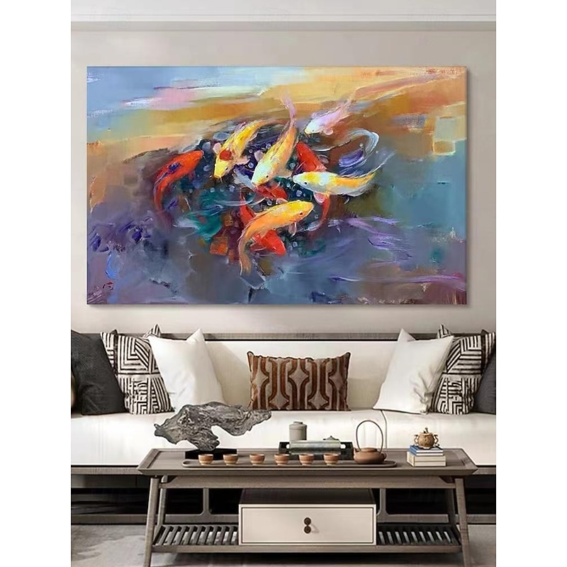 Colorful Koi Fish Oil Painting on Canvas Hand painted Original Ocean Seascape Painting Abstract Natural Landscape Living Room Decor Wall Art2