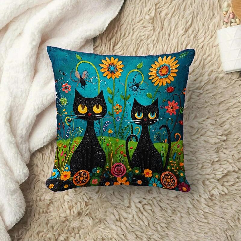 Cat Art Pattern 1PC Throw Pillow Covers Multiple Size Coastal Outdoor Decorative Pillows Soft Velvet Cushion Cases for Couch Sofa Bed Home Decor2