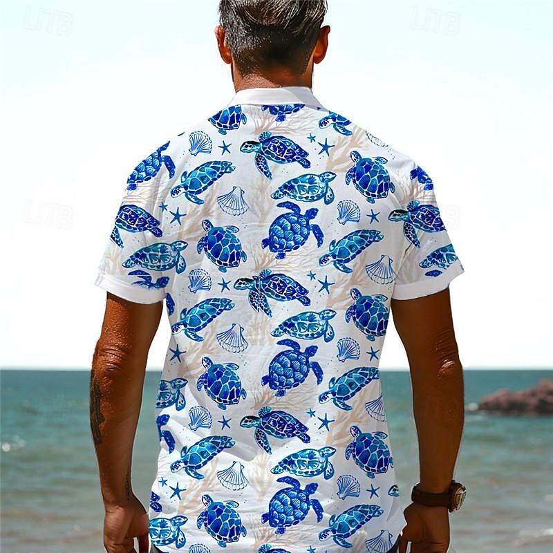 Men's Tropical Turtles Shirt Summer Hawaiian Shirt Aloha Shirt Short Sleeve Shirt Turndown Vacation Hawaiian Outdoor Vacation Hawaiian Yellow Royal Blue Blue S M L2