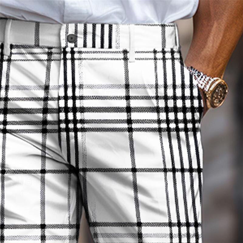 Plaid / Check Business Classic Men's Business 3D Printed Dress Pants Flat Front Straight-Leg Polyester Medium Waist Pants Outdoor Street Wear to Work Daily Wear S TO 3XL3