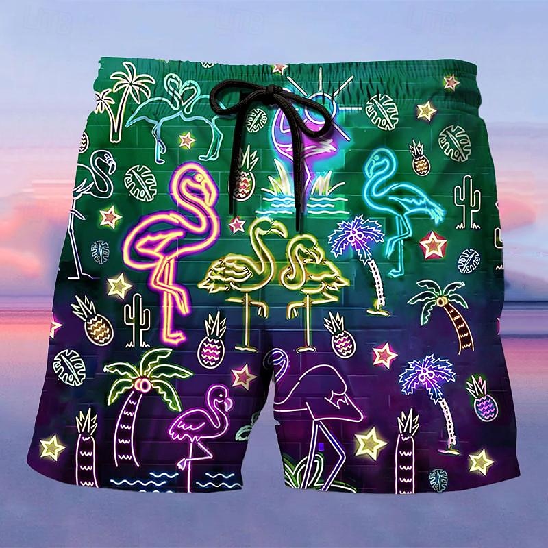 Men's Flamingo Graphic Prints Swim Trunks Swim Shorts Board Shorts Mid Waist Hawaiian Boho Casual Daily Holiday Drawstring with Mesh lining Elastic Waist Designer Clothing Apparel4