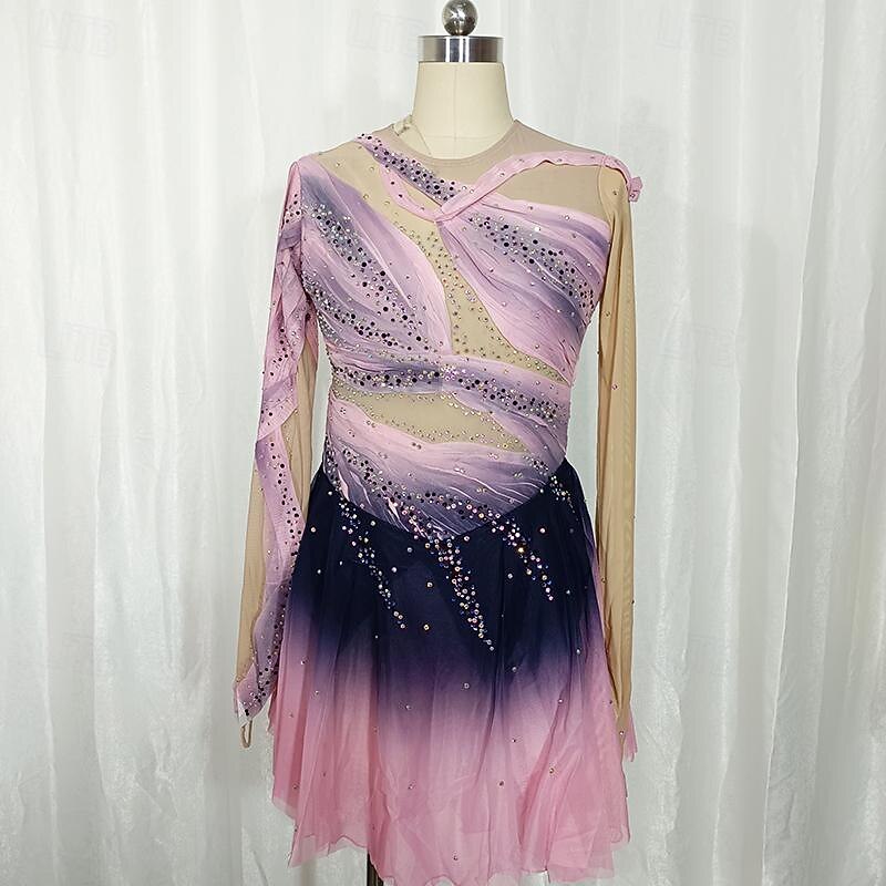 Latin Dance Ballroom Dance Gymnastics Dress Glitter Splicing Crystals / Rhinestones Women's Girls' Performance Party Long Sleeve Natural Elastic Mesh Elastane