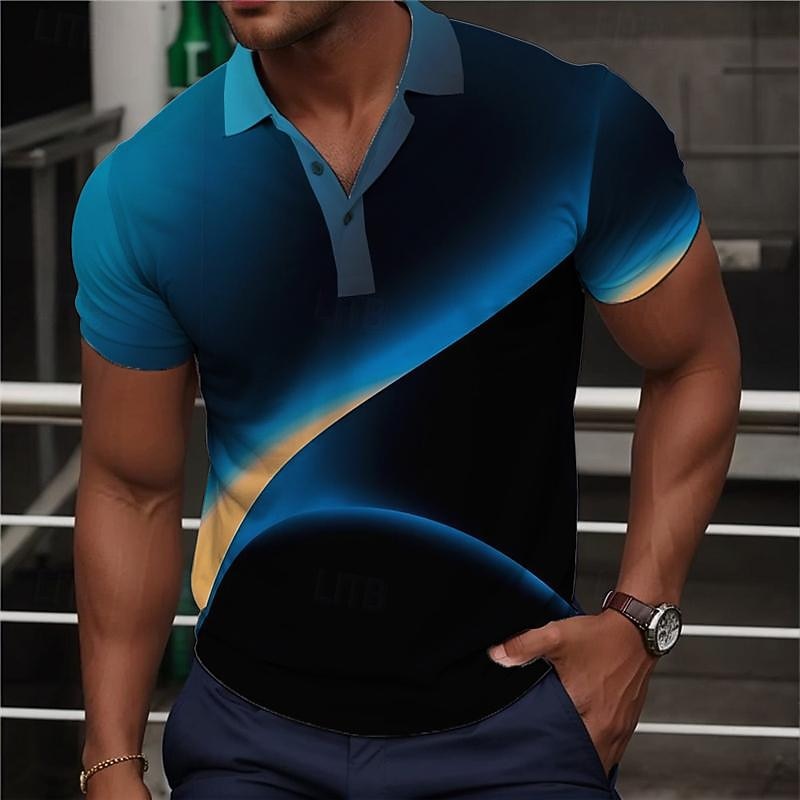 Men's Geometric Polo Shirts Golf Shirt Short Sleeve Polo Shirts Collared Shirts Business Casual Vacation Wear Formal Wear Festival Wear Buttons 3D Print Summer Blue Purple Green
