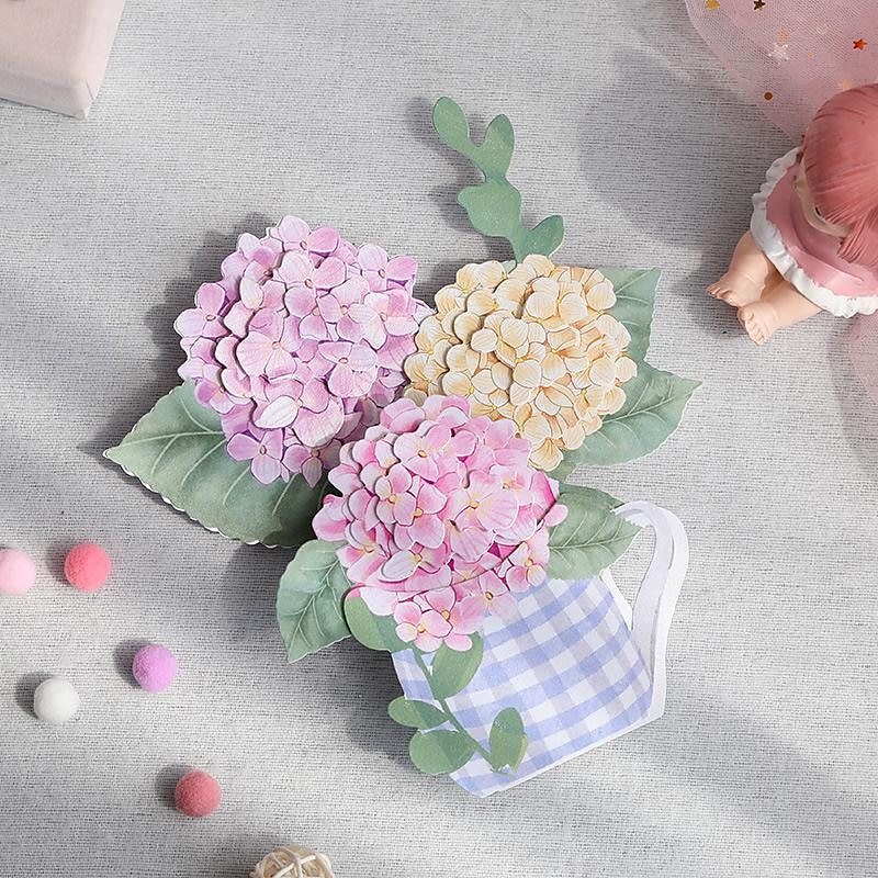 Pop Up Greeting Card For Mother's Day 3D Hydrangea Flower Paper Carving Ornament Creative Birthday Wishing Handmade Gift Thanksgiving Wishing Card For Mother Mother's Day Gift 1pc