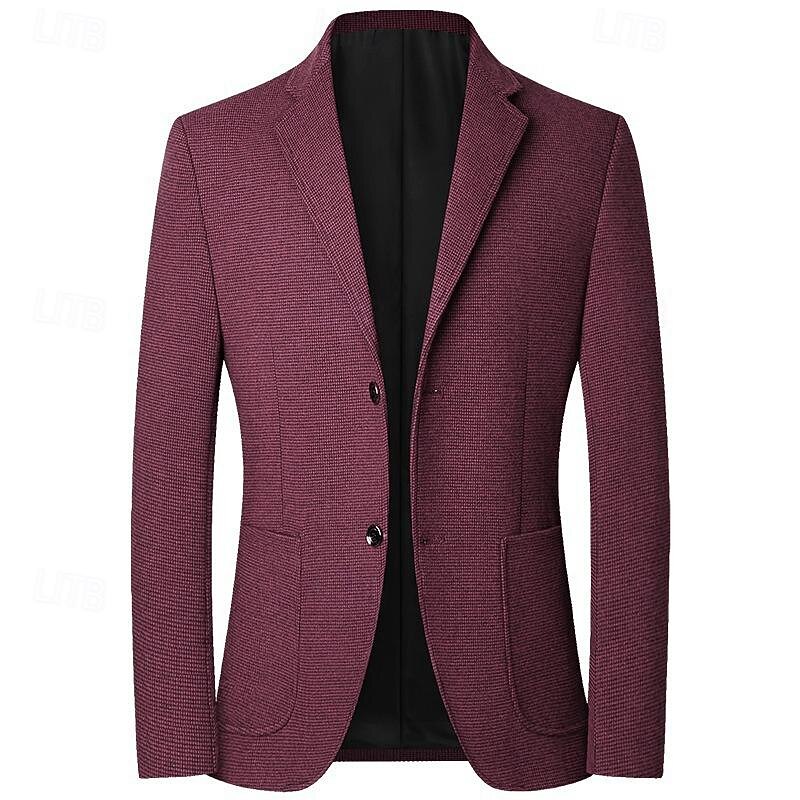 Men's Blazer Business Wedding Party Fashion Casual Spring &  Fall Polyester Plain Buttons Casual / Daily Single Breasted Blazer Red Dark Navy Blue Brown4