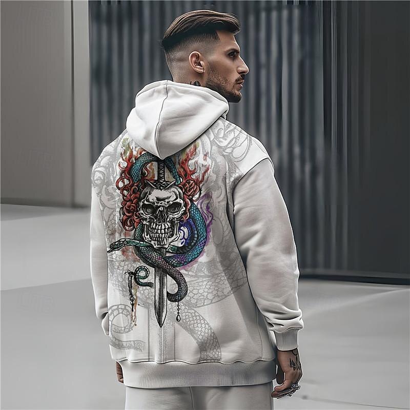 Men's Skeleton Snake Hoodie Hoodies Sweatshirt Punk Gothic Long Sleeve Hooded Party Holiday Streetwear Black White Print Front Pocket Spring &  Fall Designer3