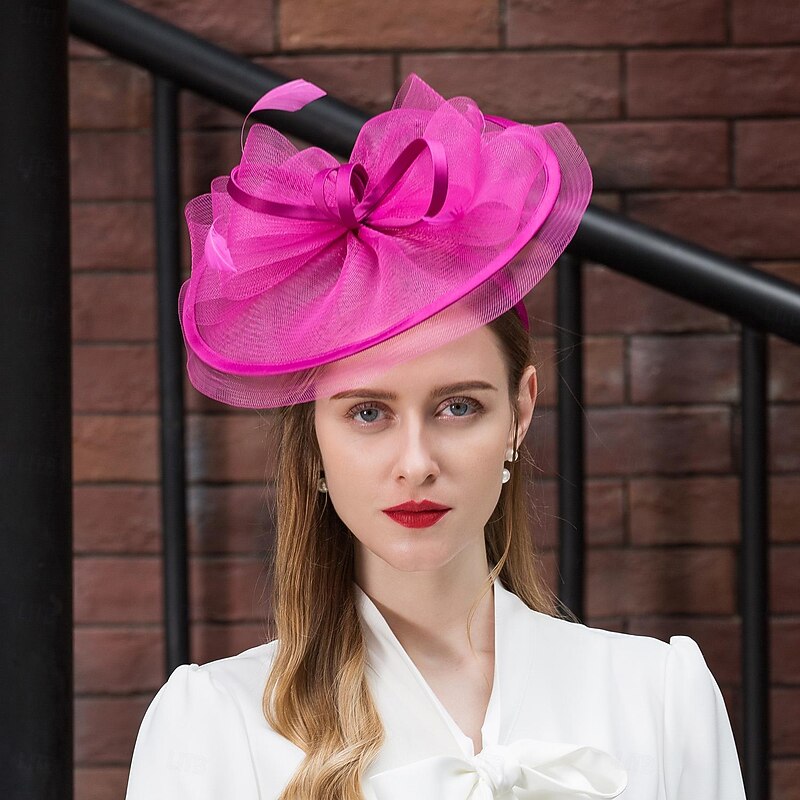 Fascinators Kentucky Derby Hat Tulle Net Saucer Hat Top Hat Wedding Tea Party Elegant Wedding With Feather Bowknot Headpiece Headwear4