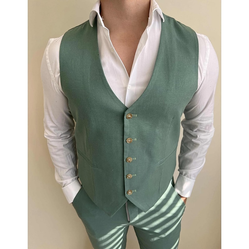 Men's Wedding Suits Notch Sage Formal Solid Colored Tailored Fit 3 Piece Single Breasted Two-buttons2