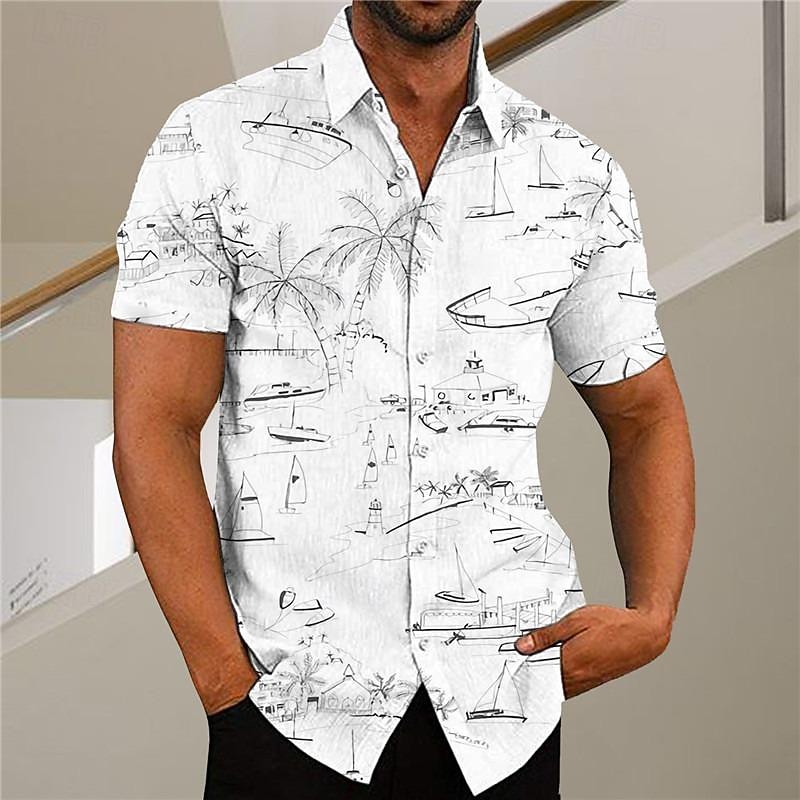 Men's Coconut Tree Tropical Plants Shirt Summer Hawaiian Shirt Aloha Shirt Short Sleeve Shirt Turndown Fashion Hawaiian Designer Outdoor Street Casual Black White+Black White Print S M L3