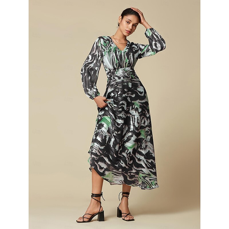 Chiffon Graphic V Neck Maxi Dress4