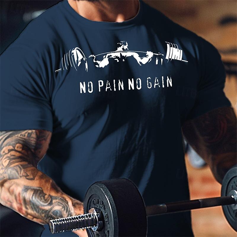Men's No Pain No Gain T Shirt Gym Tee Top Cotton Short Sleeve Graphic Shirt Black White Dark Blue Comfortable Tee Vacation Street Fashion Designer Clothing4