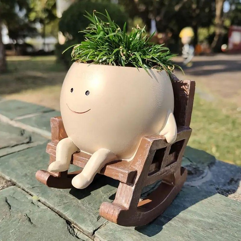 Garden Plant Pot With Small Rocking Chair Design, Made Of Resin, Suitable For Succulents And Other Plants, Perfect For Home Gardening Decoration