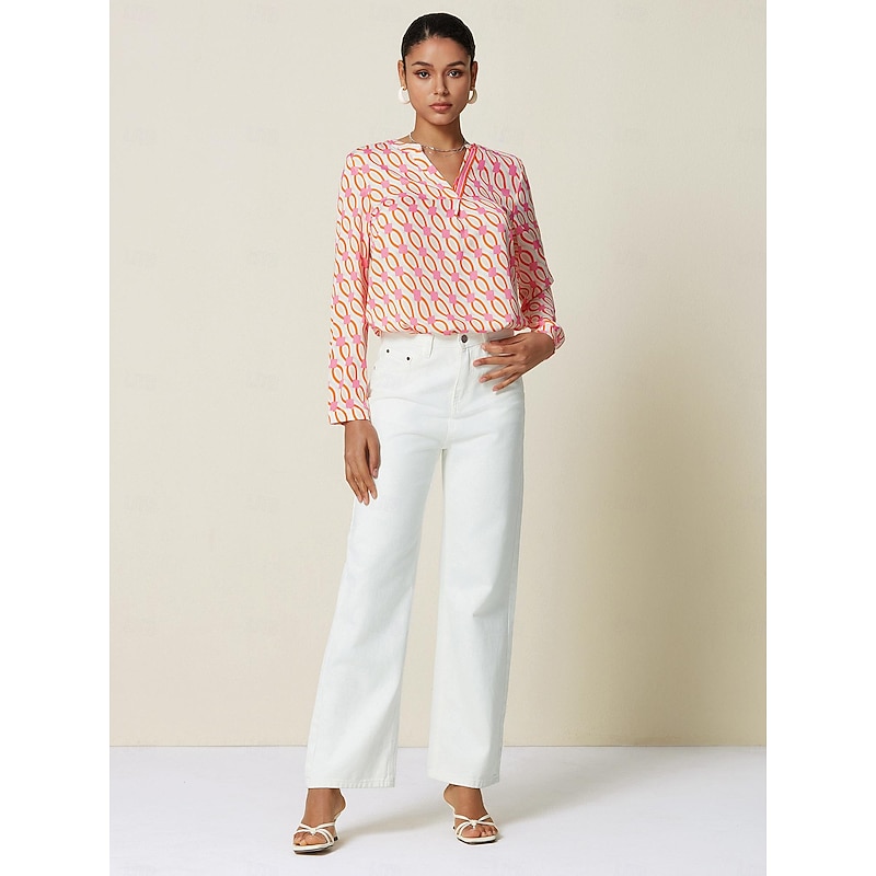 Women's Geometic Daily Wear Casual Daily Pink Buttons Blouses Spring2