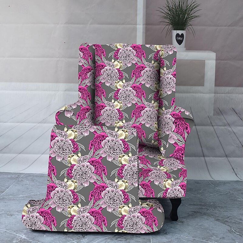 Armchair Slipcovers Stretch Spandex Wingback Chair Covers 2 Pcs Set ,Sofa Slipcover Floral Printed Furniture Protector Couch Soft with Elastic Bottom 13