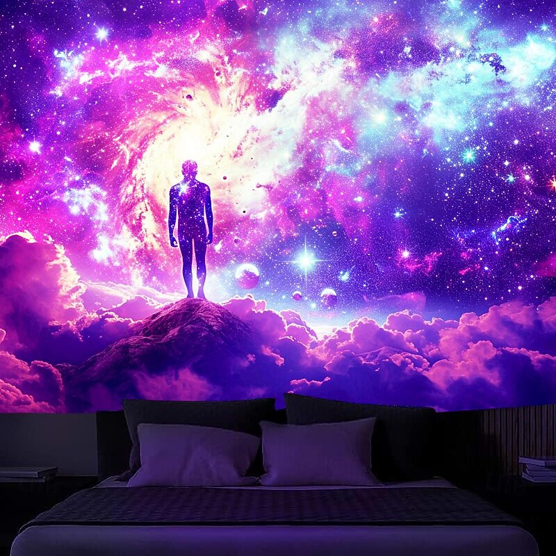 Blacklight Tapestry UV Reactive Glow in the Dark Universe Trippy Mountain Misty Nature Landscape Hanging Tapestry Wall Art Mural for Living Room Bedroom2