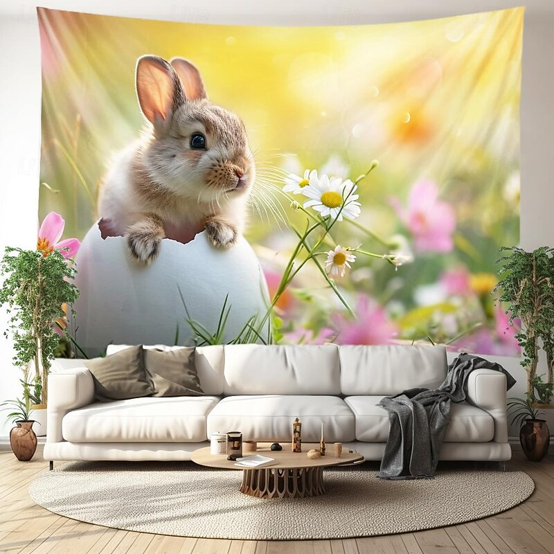 Hanging Tapestry Rabbit Egg Plants Wall Art Large Tapestry Mural Decor Photograph Backdrop Blanket Curtain Home Bedroom Living Room Decoration2