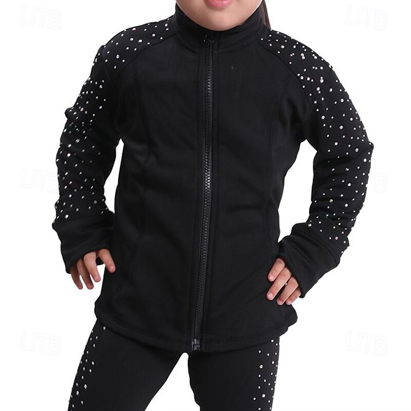 Figure Skating Jacket with Pants Women's Girls' Ice Skating Tights Outfits Black High Elasticity Training Practice Professional Skating Wear Thermal Warm Crystal / Rhinestone Long Sleeve Ice Skating2