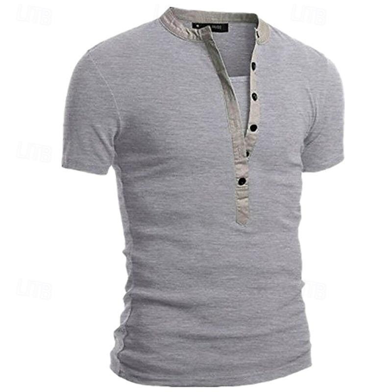 Men's Button T Shirt T Shirt Henley Shirt Tee Short Sleeve V Neck Spring & Summer Plain Fashion Designer Basic Vacation Street Going out Black White Navy Blue Top Tee for Men2