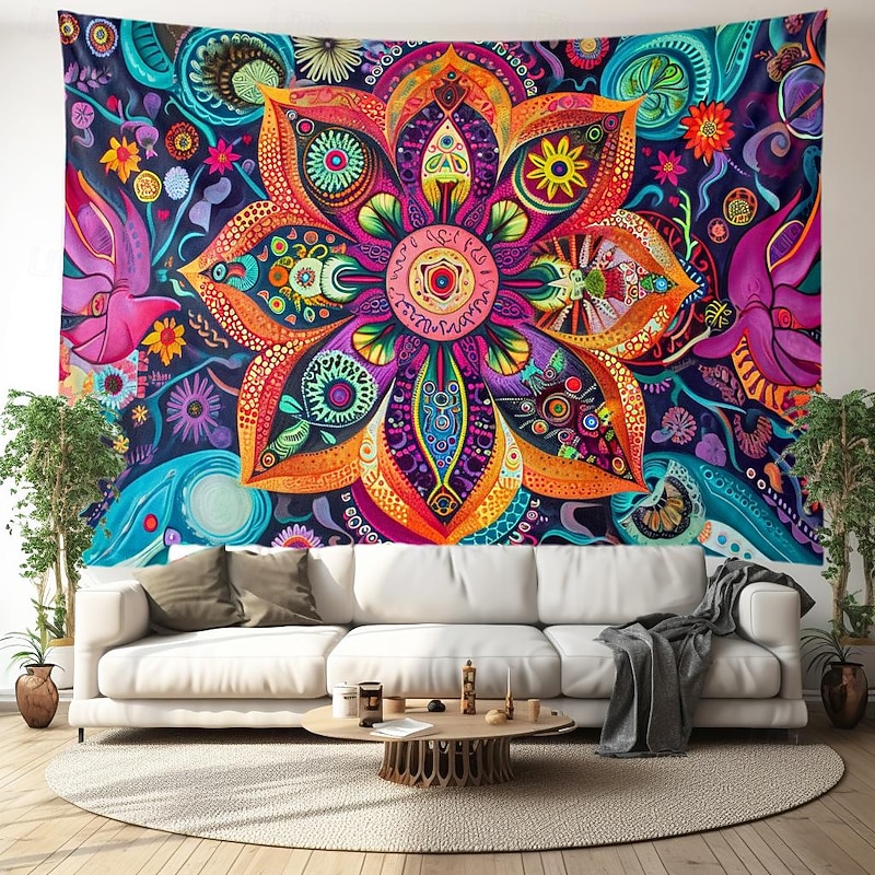 Colorful Mandala Bohemian Hanging Tapestry Wall Art Large Tapestry Mural Decor Photograph Backdrop Blanket Curtain Home Bedroom Living Room Decoration2