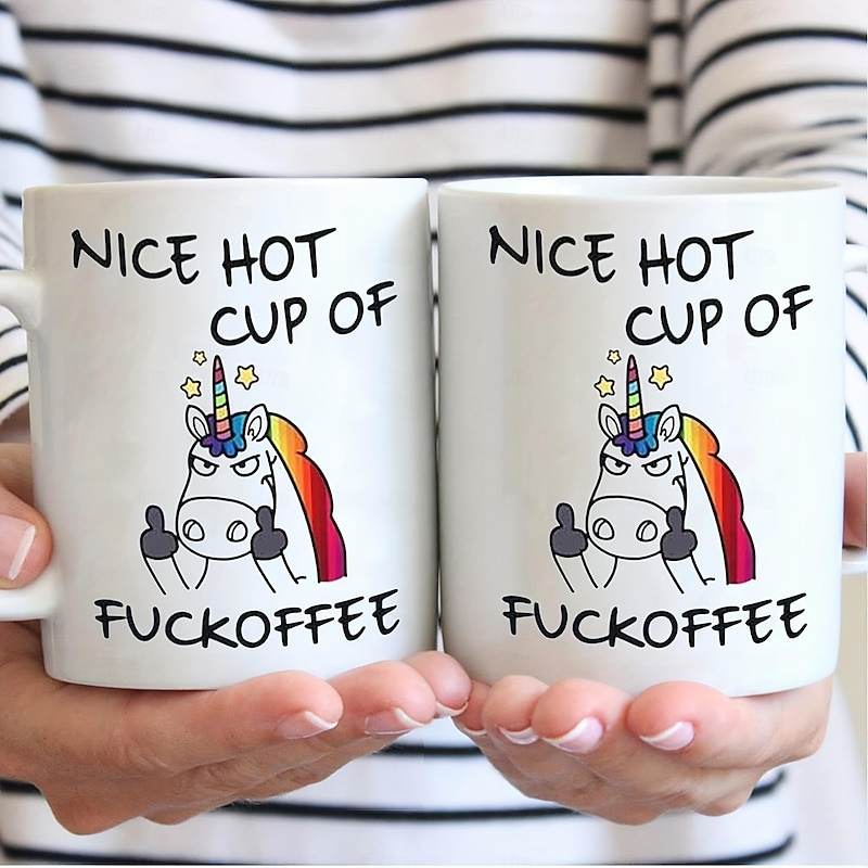 Angry Unicorn Ceramic Coffee Mug - 11oz White Tea Cup for Office, Portable for Hot or Cold Drinks, Novelty Gift - 1pc