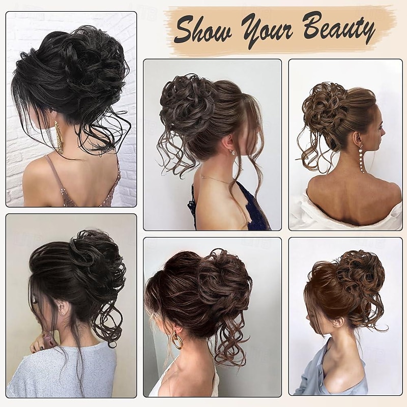 Messy Bun Hair Piece Claw Clip Curly Wavy Faux Hair Bun Tousled Updo Hair Extensions Scrunchie Long Beard Chignon Buns Hair pieces for Women4