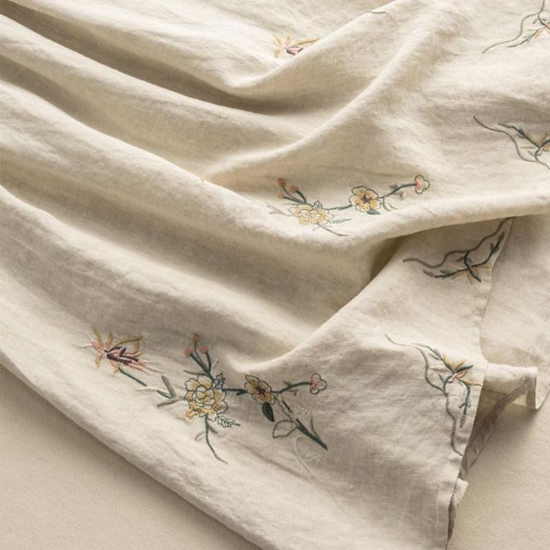 Women's Skirt Linen Skirts Fashion Casual Maxi High Waist Skirts Floral Embroidered Casual Daily Weekend Khaki Summer Cotton And Linen4