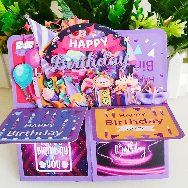 Women's Day Gifts New Colorful HAPPY BIRTHDAY 3D Greeting Card Creative Handmade Hollow Paper Carving Birthday Card 3D Box Mother's Day Gifts for MoM4