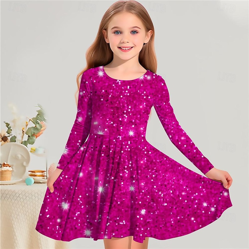 Girls' 3D Color Gradient Dress Long Sleeve 3D Print Spring Fall Vacation Sports & Outdoor Daily Cute Casual Beautiful Kids 3-12 Years Casual Dress A Line Dress Above Knee Regular Fit2