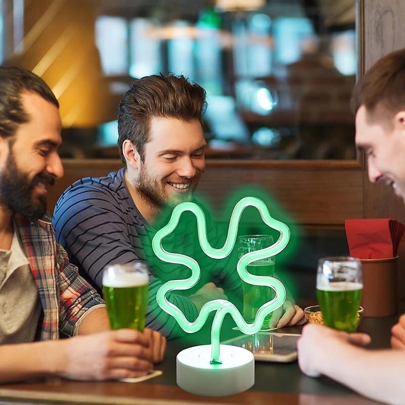 1pc Clover Light Neon Lamp, Led Clover Shape with Base USB, Battery Powered Led Green Decor, For Room, Office, St. Patrick's Day Party Decoration (Green)4