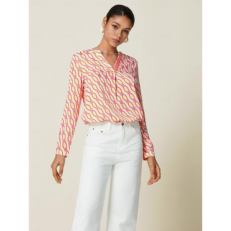 Women's Geometic Daily Wear Casual Daily Pink Buttons Blouses Spring4