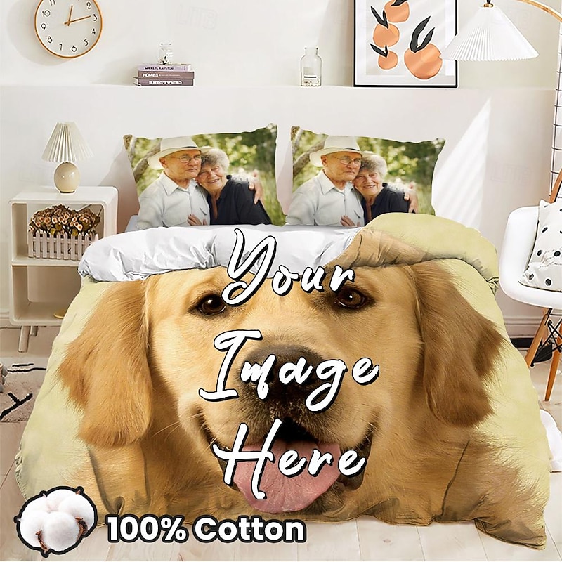 100% Natural Cotton Custom Duvet Cover Set Personalized Bedding Set Photo Comforter Custom Gifts for Family