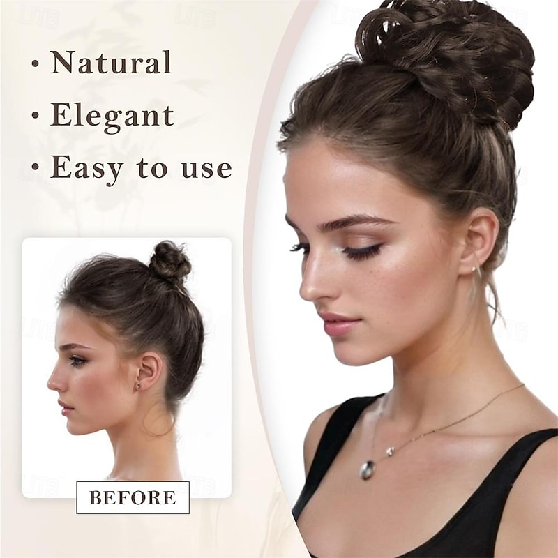 Messy Hair Bun Extensions Wavy Curly Claw Clip Messy Bun Hair Pieces Blonde Highlights Messy Bun Extension Clip in Claw Chignon Synthetic Hair Buns for Woman3