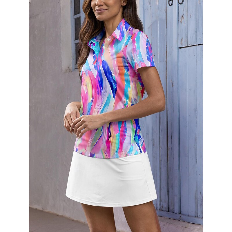 Women's Golf Polo Shirt Blue Short Sleeve Sun Protection Top Ladies Golf Attire Clothes Outfits Wear Apparel