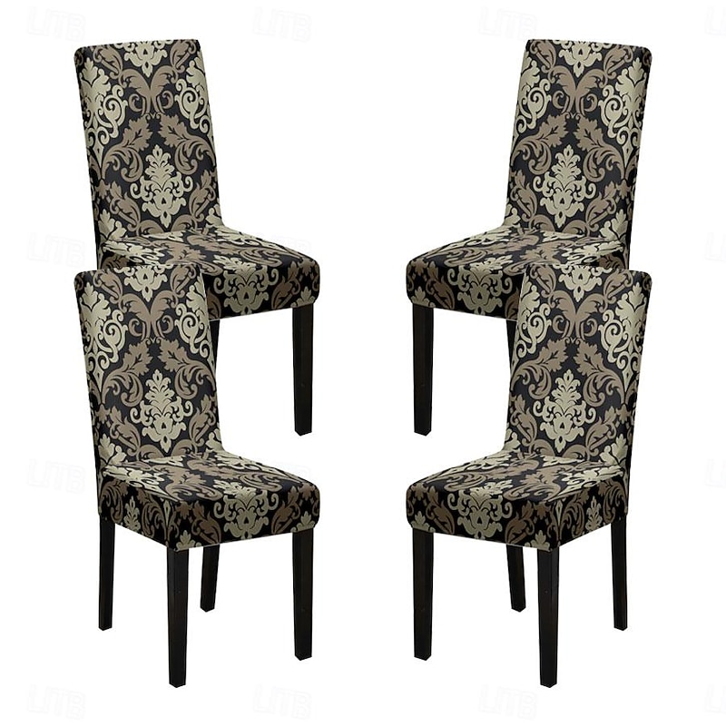 Stretch Spandex Dining Chair Cover 4 Pcs Set, Geometric Printed Stretch Chair Protector Cover Seat Slipcover with Elastic Band for Dining Room,Wedding, Ceremony, Banquet,Home Decor3