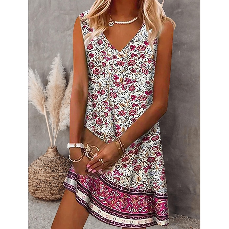 Women's Tank Dress Floral Ditsy Floral Print V Neck Midi Dress Bohemia Boho Daily Sleeveless Summer Spring