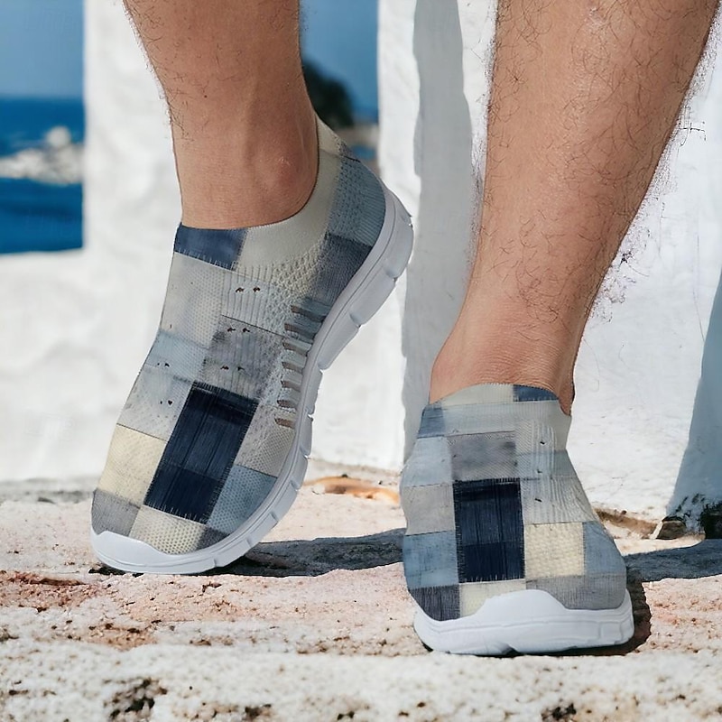 Men's Sneakers Loafers & Slip-Ons Casual Shoes Print Shoes Flyknit Shoes Running Fitness & Cross Training Shoes Walking Sporty Casual Athletic Daily Knit Breathable Massage Comfortable Blue Purple2