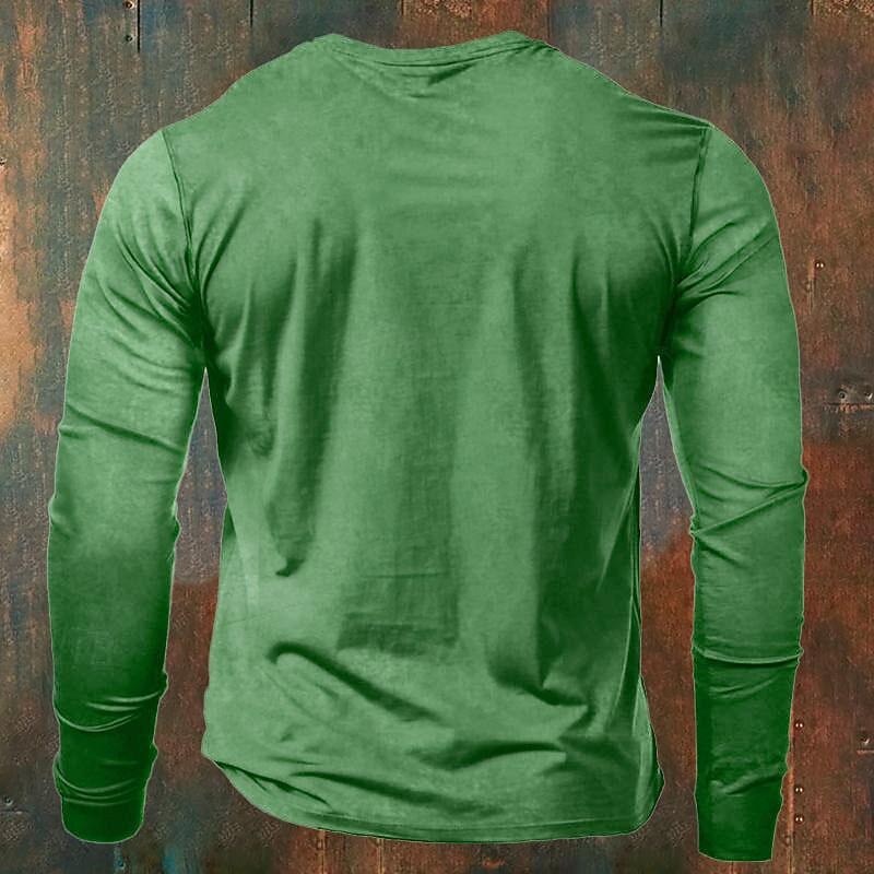 St Patrick St Paddys Shamrock Men's Fashion Daily Casual 3D Print T Shirt Tee Henley Shirt Holiday Going out St. Patrick T shirt Black Purple Green Long Sleeve Henley Shirt Spring & Fall Clothing2