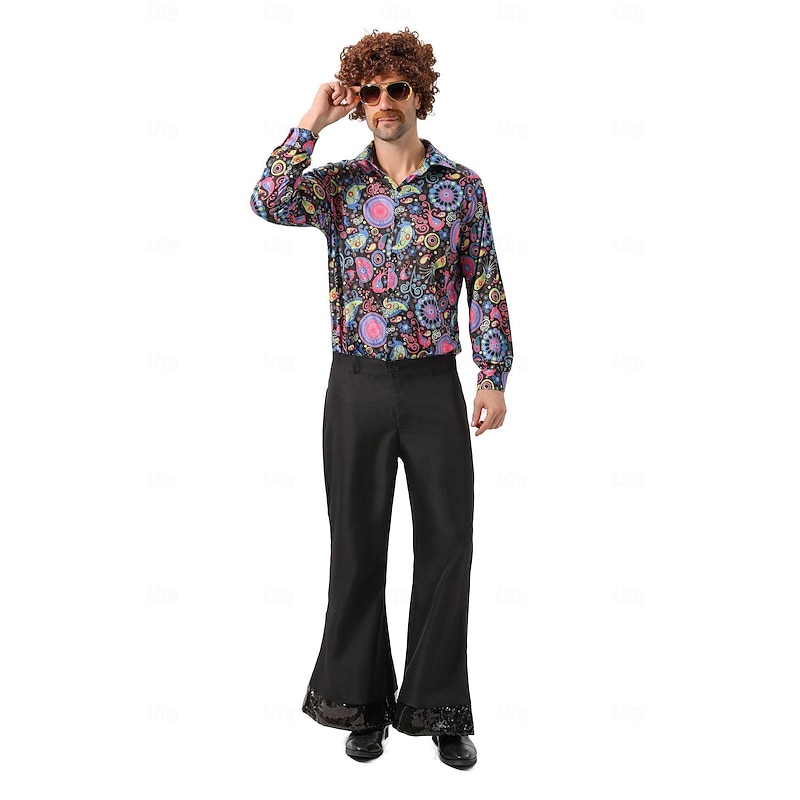 Retro Vintage 1970s Outfits Party Costume Hippie Disco Fancy Dress Men's Christmas Halloween Carnival Prom Club Pride Parade Adults' Shirt Pants2
