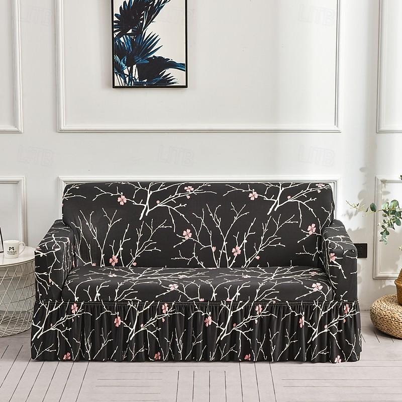 Floral Printed Sofa Cover Stretch Slipcovers with Skirt,Soft Durable Couch Cover 1 Piece Spandex Fabric Washable Furniture Protector fit Armchair Seat/Loveseat/Sofa/XL Sofa/L Shape Sofa 18