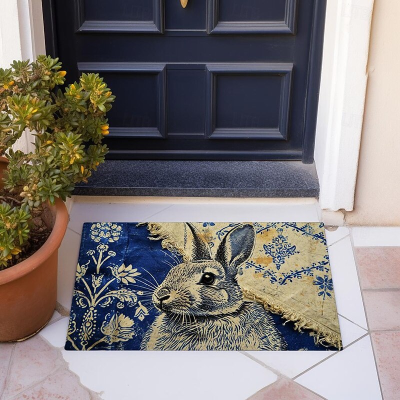 Ink Blue Rabbit Doormat Floor Mats Washable Rugs Kitchen Mat Non-Slip Oil Proof Rug Indoor Outdoor Mat Bedroom Decor Bathroom Mat Entrance Rug2