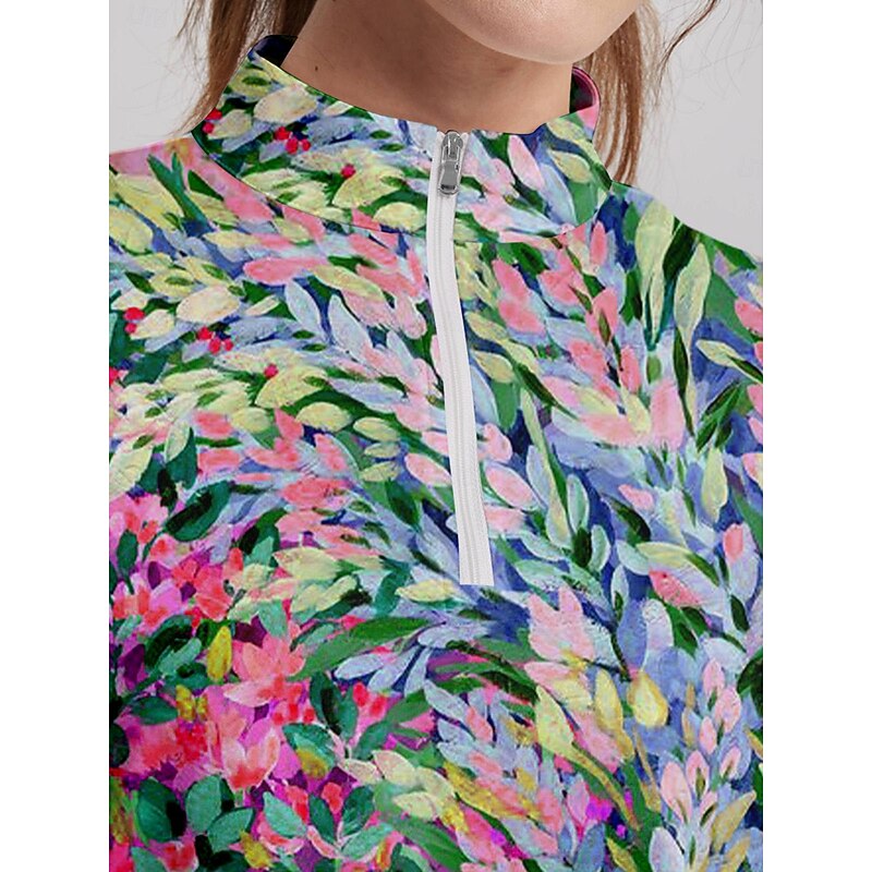 Women's Golf Polo Shirt Pink Sleeveless Top Floral Ladies Golf Attire Clothes Outfits Wear Apparel3