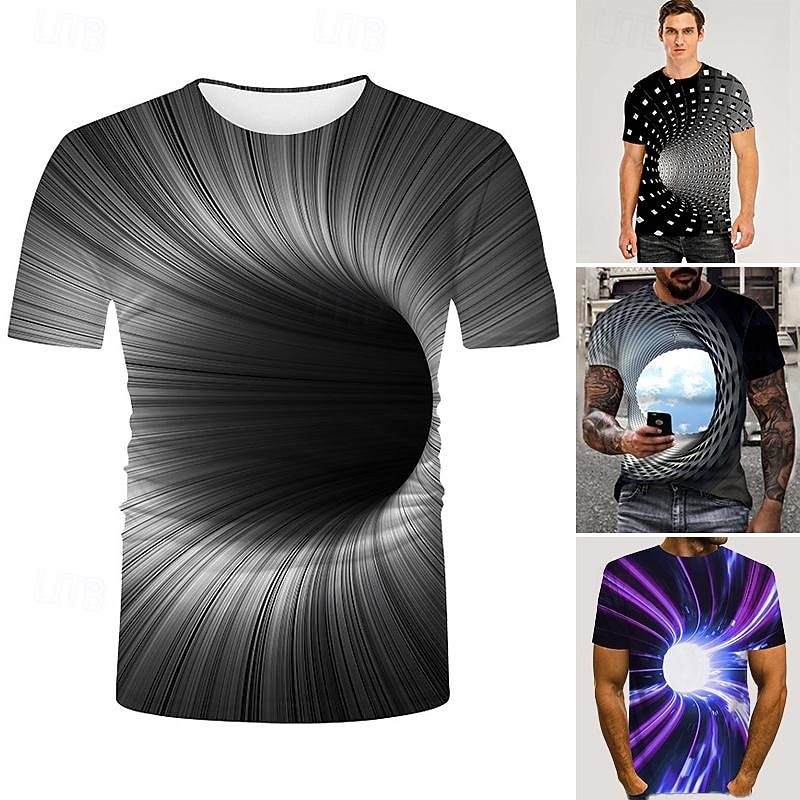 Men's Graphic Optical Illusion T Shirt Tee Short Sleeve T shirt 3D Print Round Neck Shirt Exaggerated Basic Daily Black-White Black 1# Black Clothing Apparel Normal S M L XL XXL 3XL 4XL